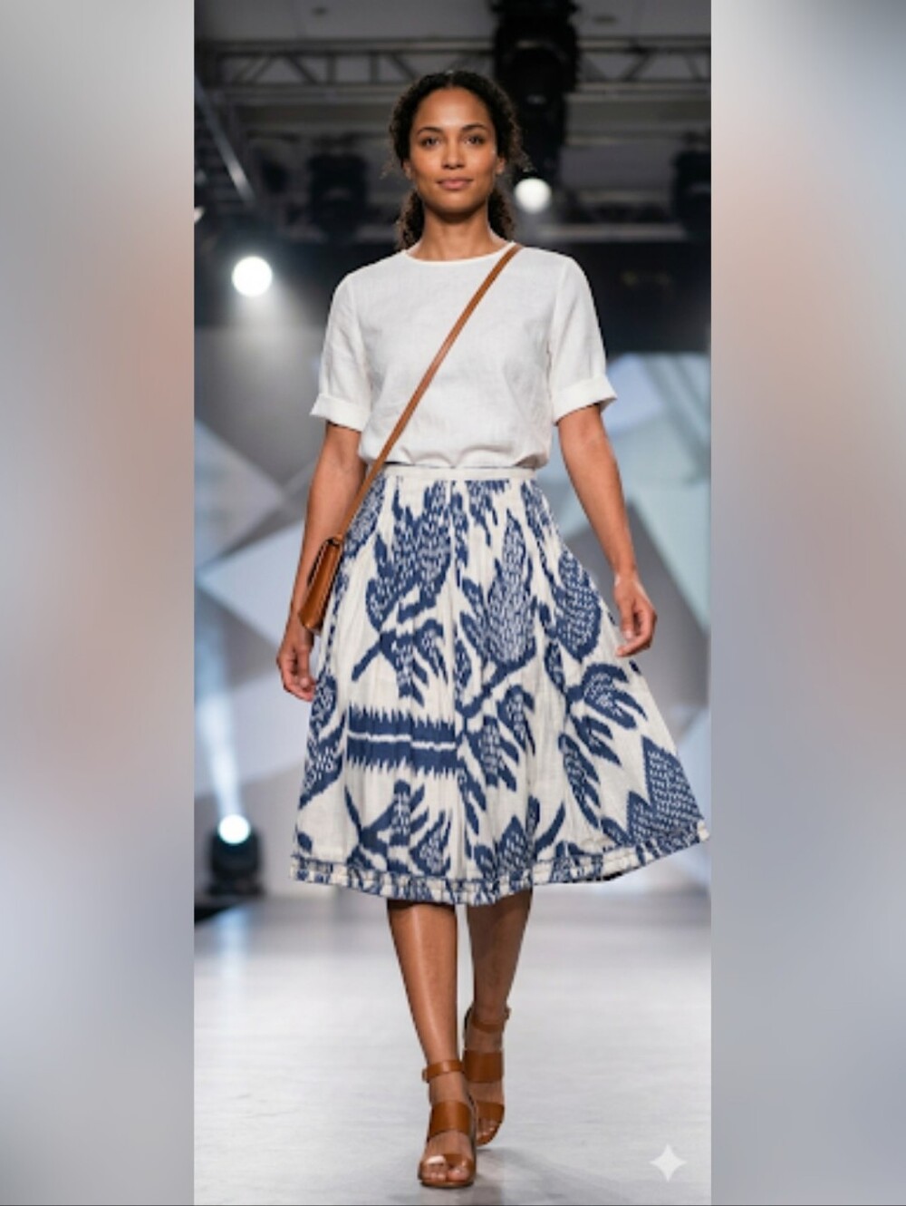 Vintage Oscar de la Renta Blue and White Silk Pleated Midi Skirt Size 6 NWT